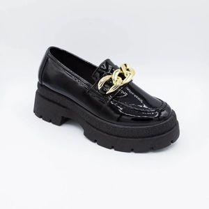 BLACK CHAIN LOAFERS